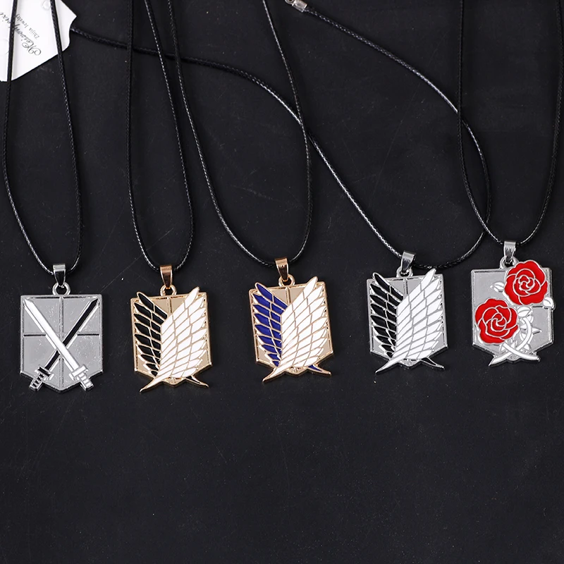 Anime Attack on Titan alloy Necklace figure Toys Wings of Liberty Shingeki No Kyojin Leather Chain Gold Pendant gift