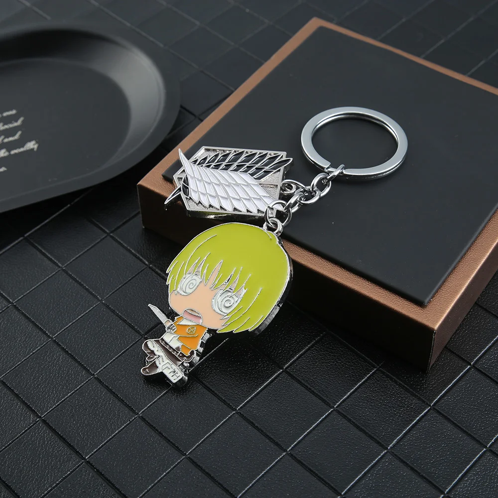 Anime Attack On Titan Keychain Figure Wings of Liberty Key Chains Shingeki No Kyojin Rings Pendant For Men Gift Jewelry