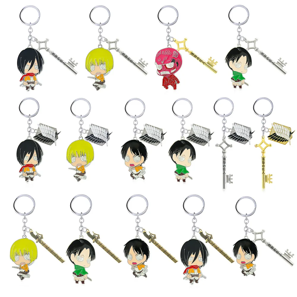 Cute Anime Figure Attack on Titan Keychain Double Sided Acrylic Key Chain Pendant Anime Keychain Accessories Cartoon Key Ring