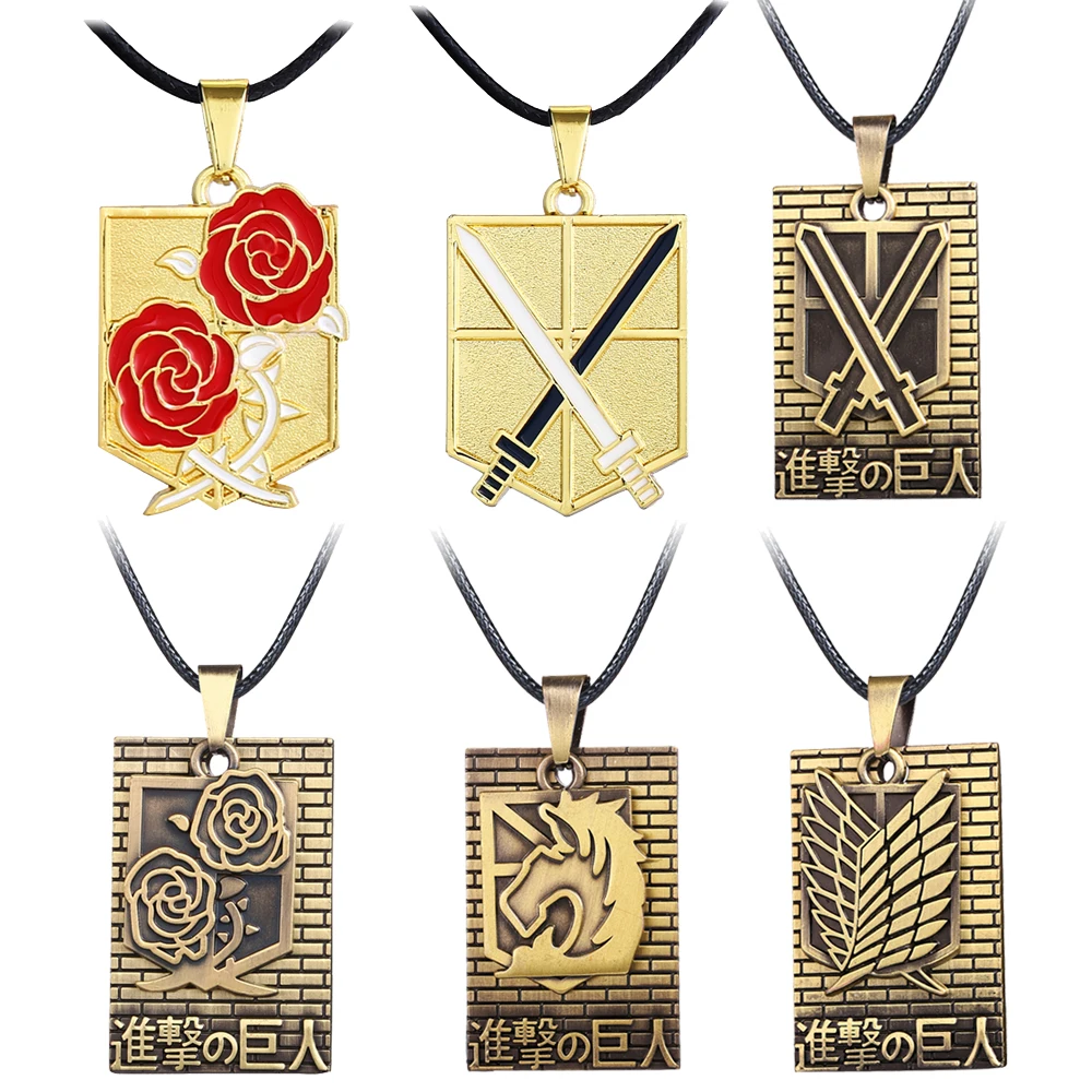 Anime Attack on Titan Necklace For Men Shingeki no Kyojin Roses badge Pendant Necklace Women Fashion Jewelry Rope Chain kolye