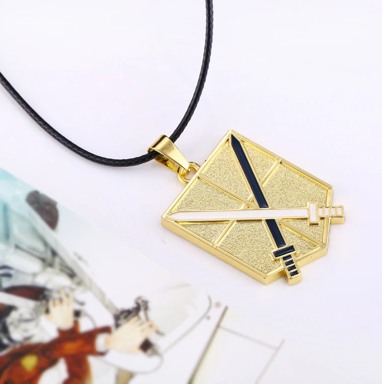 Anime Attack on Titan Necklace For Men Shingeki no Kyojin Roses badge Pendant Necklace Women Fashion Jewelry Rope Chain kolye