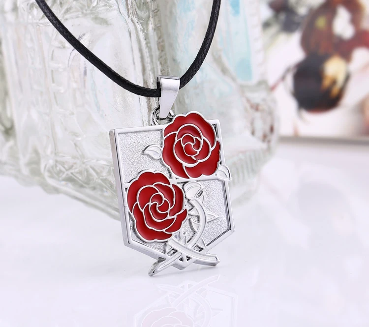 Anime Attack on Titan Necklace For Men Shingeki no Kyojin Roses badge Pendant Necklace Women Fashion Jewelry Rope Chain kolye