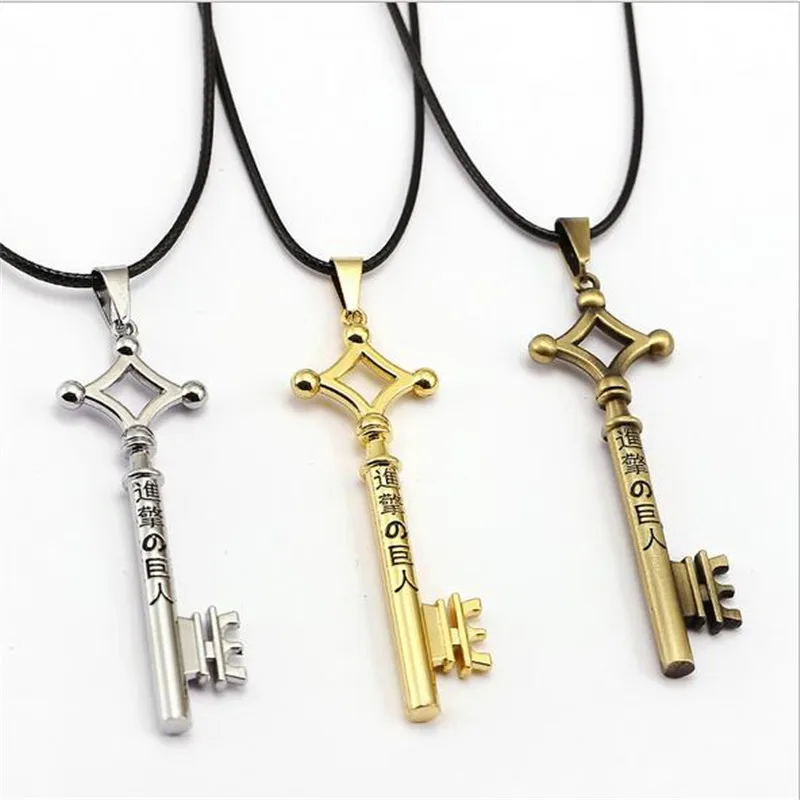 Anime Attack On Titan Necklaces Men No Kyojin Pendant Necklace Women Metal Key Shape Cosplay Jewelry Accessories Collier kolye