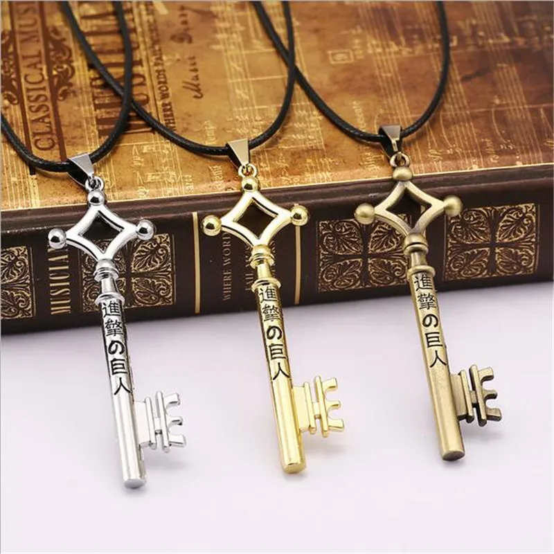 Anime Attack On Titan Necklaces Men No Kyojin Pendant Necklace Women Metal Key Shape Cosplay Jewelry Accessories Collier kolye