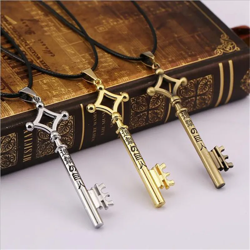 Anime Attack On Titan Necklaces Men No Kyojin Pendant Necklace Women Metal Key Shape Cosplay Jewelry Accessories Collier kolye