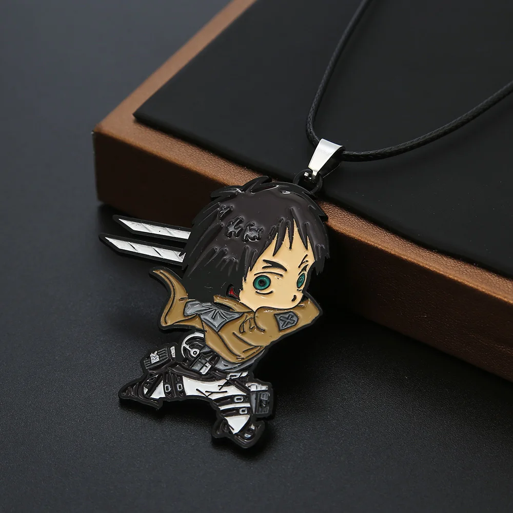 Anime Attack on Titan Necklace Eren Jaeger Figures Pendant Metal Keychains Charm Men Women Boy Gift Jewelry