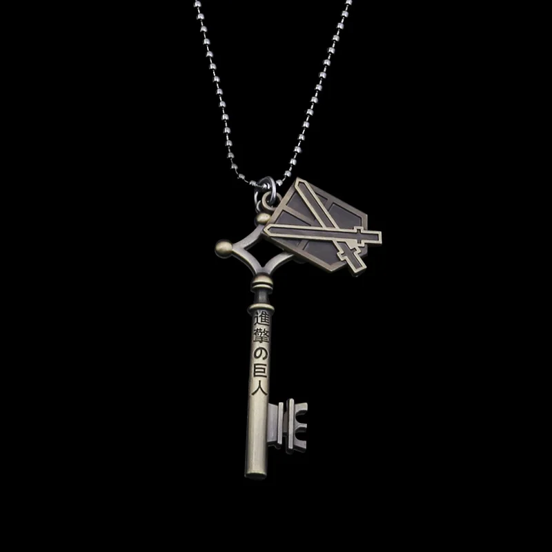 Anime Attack On Titan Necklaces No Kyojin Pendant Women Keychain Metal Key Shape Cosplay Jewelry Accessories Collier kolye