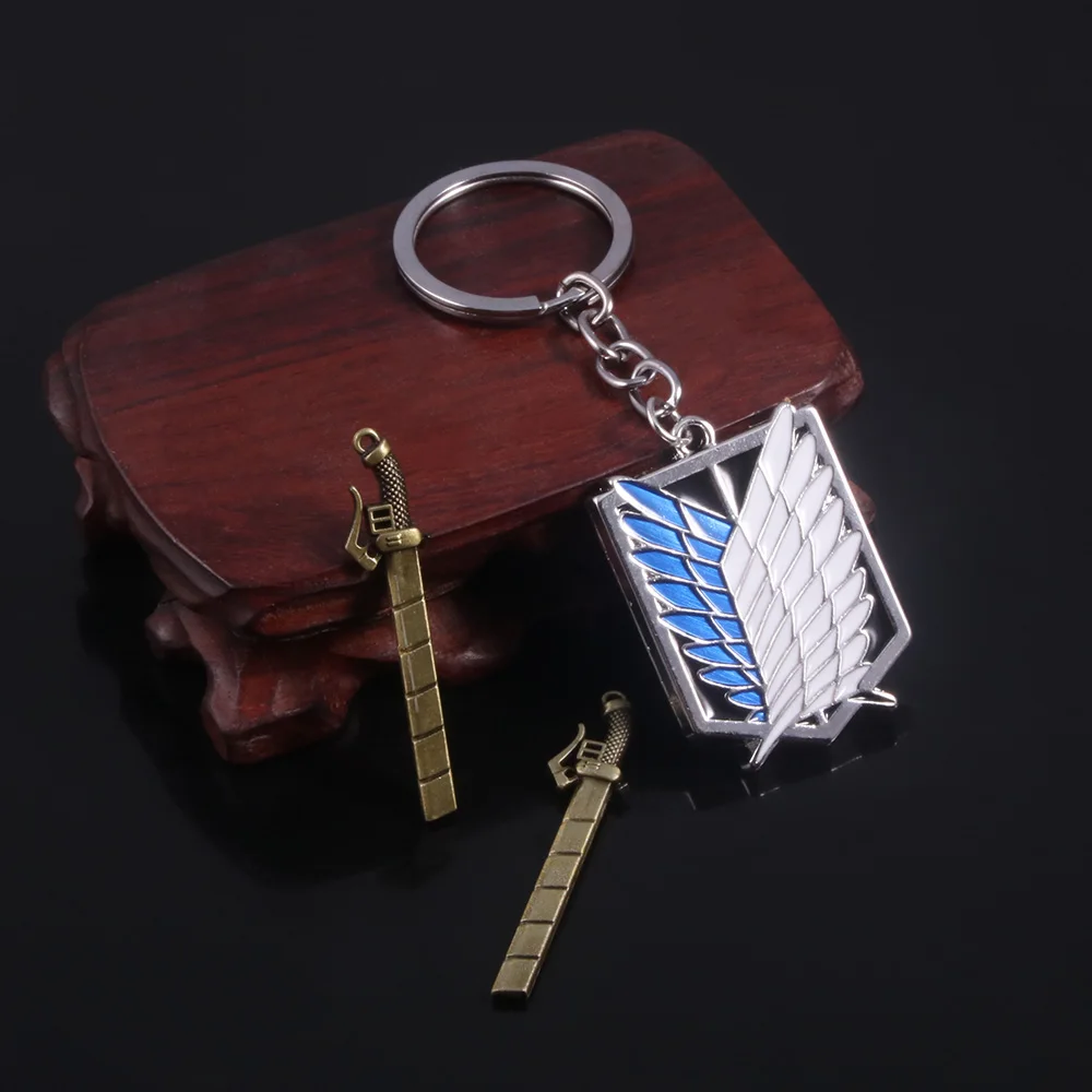 Anime Attack on Titan Keychain Shingeki No Kyojin Wings of Liberty Sword Weapon Pendant Key Chains for Men Jewelry