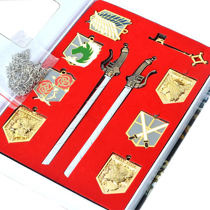 Shingeki No Kyojin Badge Necklace Set Attack On Titan Levi Mikasa Ackerman Eren Jaeger Emblem Metal Keychain COS Pendants Figure