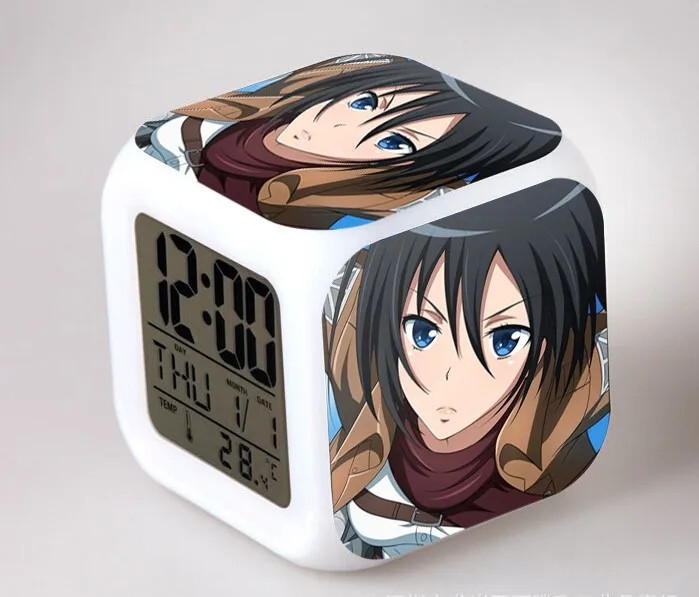 Attack on Titan Despertador Mikasa Ackerman Action Figure Anime Shingeki No Kyojin Eren Jaeger Led Digital Alarm Clock Toys