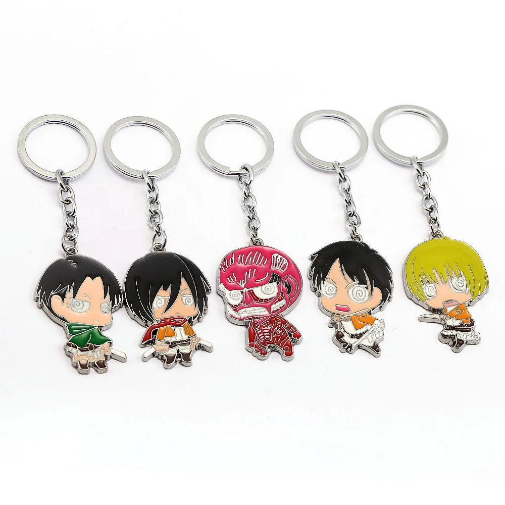 Anime Attack on Titan Levi Ackerman Keychains Shingeki no Kyojin Eren Jaeger Mikasa Ackerman Metal Keyrings Pendants Figure Toys