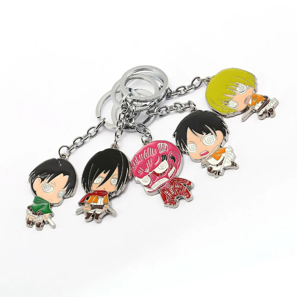 Anime Attack on Titan Levi Ackerman Keychains Shingeki no Kyojin Eren Jaeger Mikasa Ackerman Metal Keyrings Pendants Figure Toys