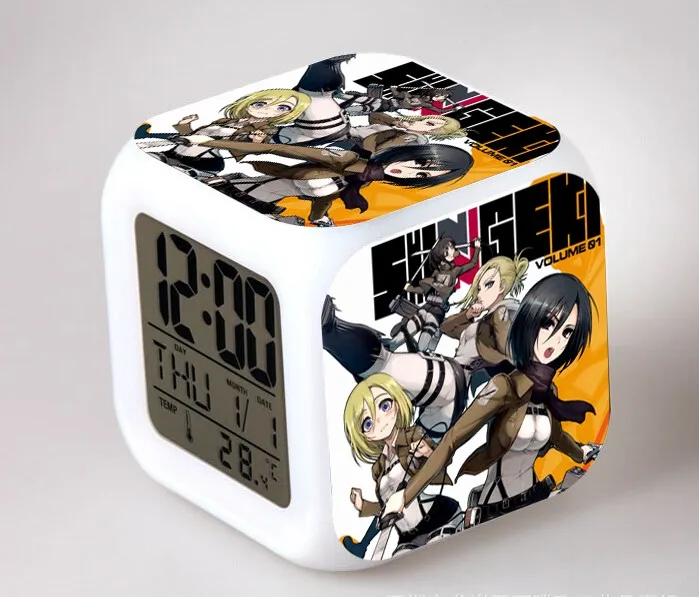 Anime Attack On Titan Action Figures Digital Alarm Clock Shingeki No Kyojin Reloj Despertador Saat Led Clock Collection Toys