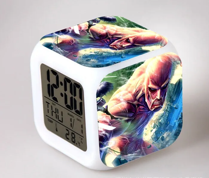 Anime Attack On Titan Action Figures Digital Alarm Clock Shingeki No Kyojin Reloj Despertador Saat Led Clock Collection Toys