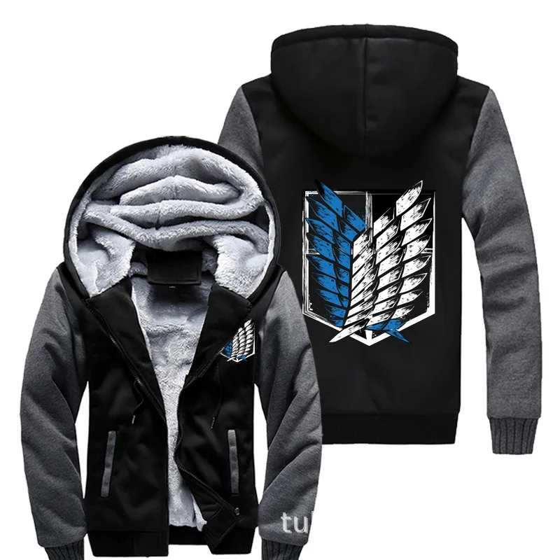 2021 Anime Attack on Titan Jacket Investigative Corps Eren Jaeger Plus Velvet Zipper Thick Hoodie Fleece Men's Jackets Winter