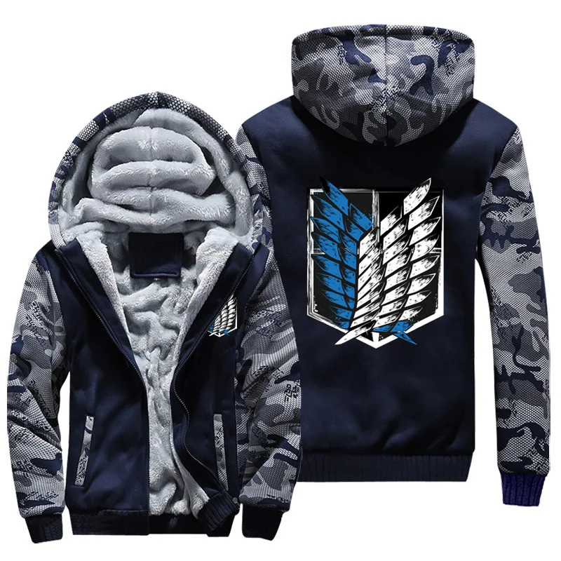 2021 Anime Attack on Titan Jacket Investigative Corps Eren Jaeger Plus Velvet Zipper Thick Hoodie Fleece Men's Jackets Winter