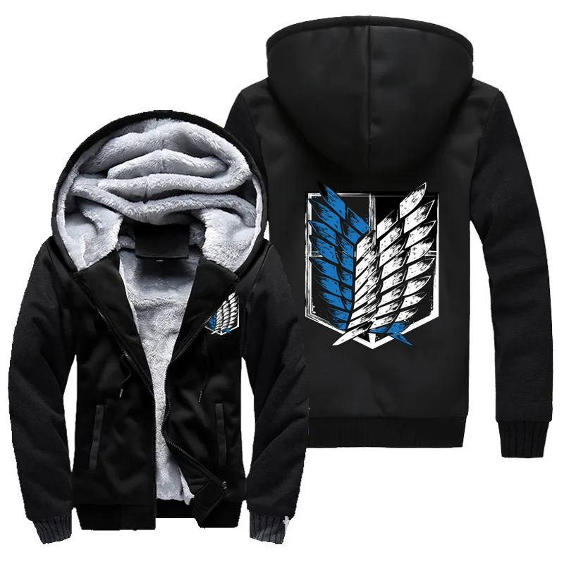 2021 Anime Attack on Titan Jacket Investigative Corps Eren Jaeger Plus Velvet Zipper Thick Hoodie Fleece Men's Jackets Winter