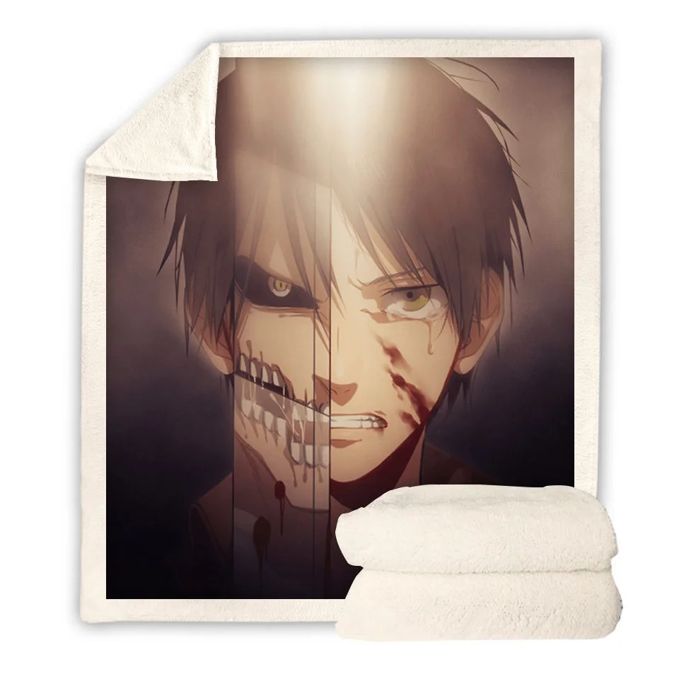 Cartoon Attack on Titan 3d Printed Fleece Blanket for Beds Thick Quilt Fashion Bedspread Sherpa Throw Blanket Adults Kids 01