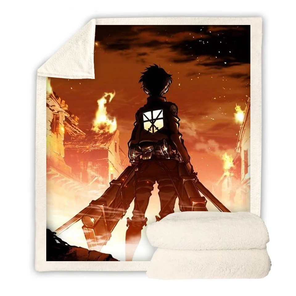 Cartoon Attack on Titan 3d Printed Fleece Blanket for Beds Thick Quilt Fashion Bedspread Sherpa Throw Blanket Adults Kids 01