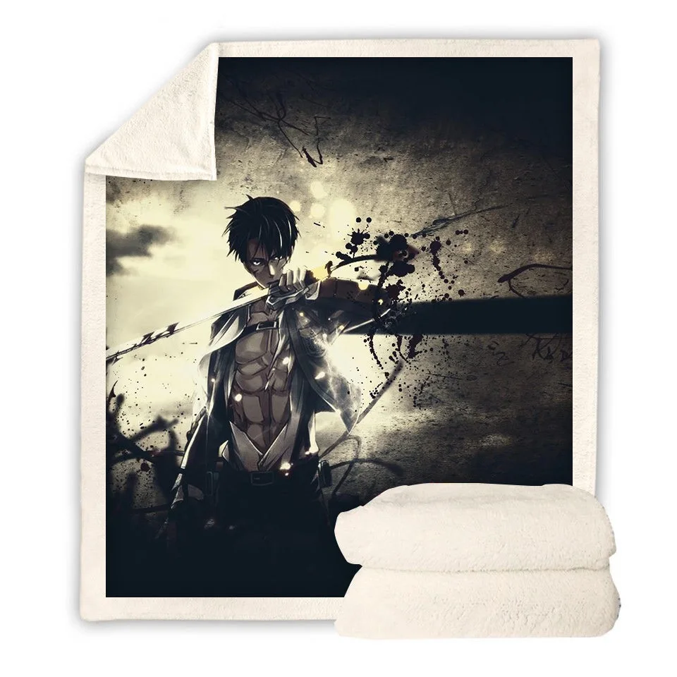 Cartoon Attack on Titan 3d Printed Fleece Blanket for Beds Thick Quilt Fashion Bedspread Sherpa Throw Blanket Adults Kids 01