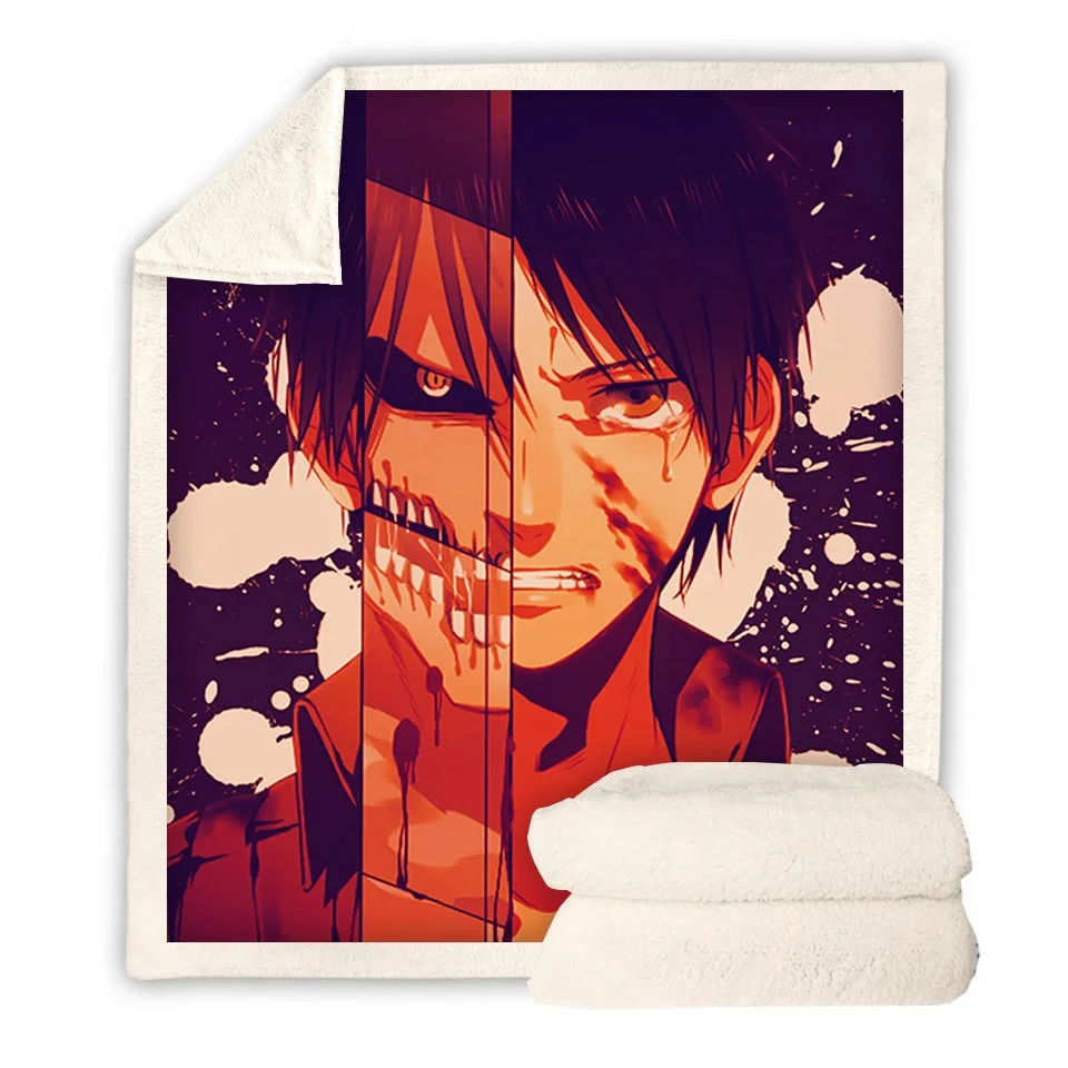 Cartoon Attack on Titan 3d Printed Fleece Blanket for Beds Thick Quilt Fashion Bedspread Sherpa Throw Blanket Adults Kids 01