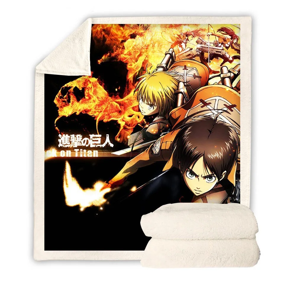 Cartoon Attack on Titan 3d Printed Fleece Blanket for Beds Thick Quilt Fashion Bedspread Sherpa Throw Blanket Adults Kids 01