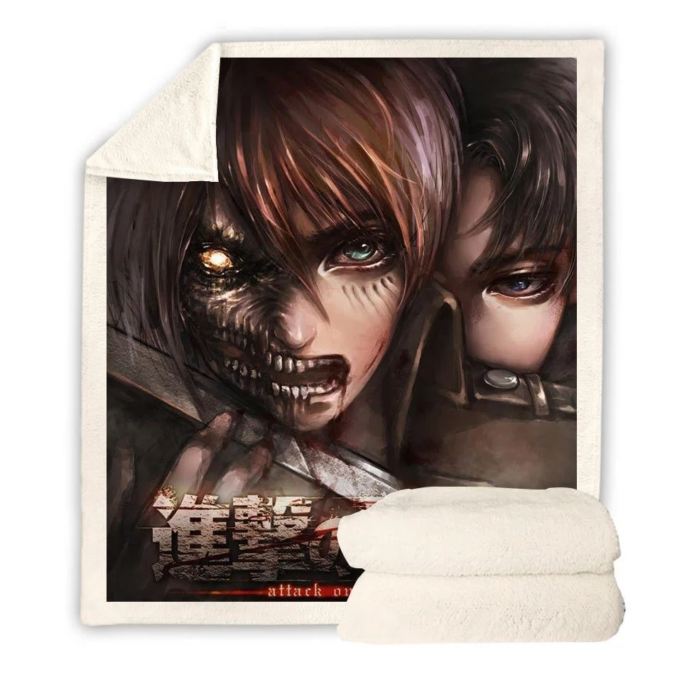 Cartoon Attack on Titan 3d Printed Fleece Blanket for Beds Thick Quilt Fashion Bedspread Sherpa Throw Blanket Adults Kids 01