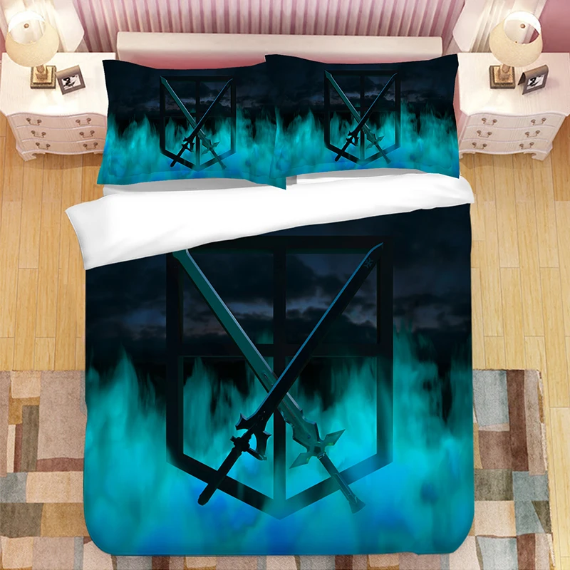 Attack on Titan Anime 3D Printed Bedding Cover Bedding Set Duvet Cover Cartoon Giant Comforter Bed Linen Bed Set (NO Sheet)