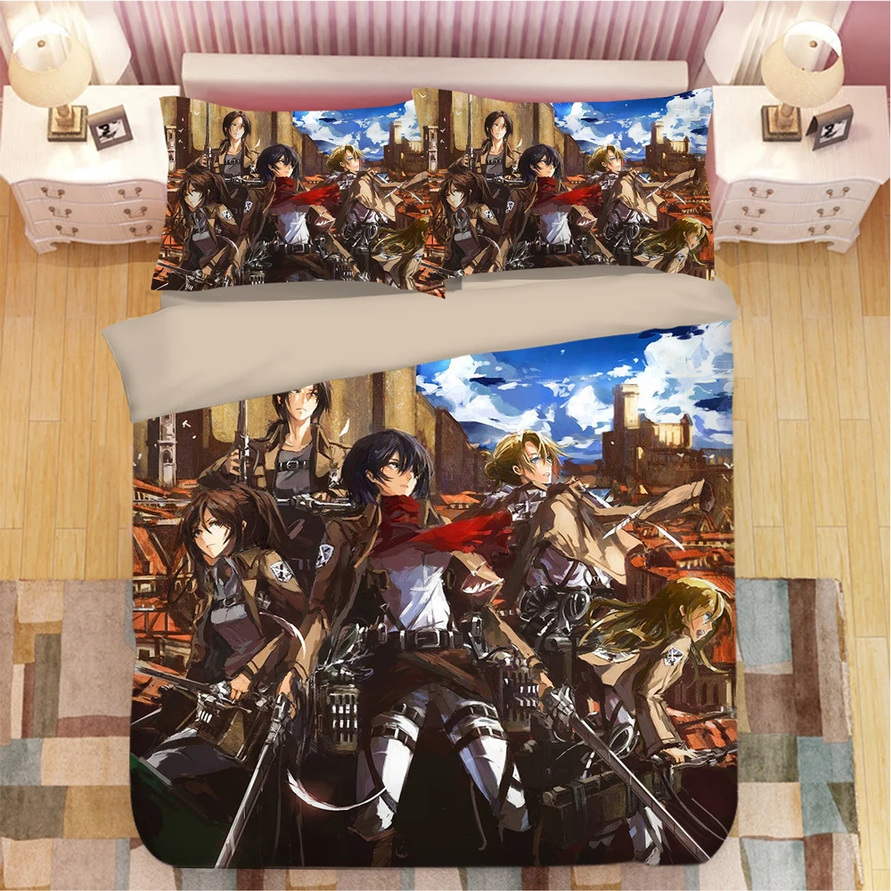 Attack on Titan Anime 3D Printed Bedding Cover Bedding Set Duvet Cover Cartoon Giant Comforter Bed Linen Bed Set (NO Sheet)