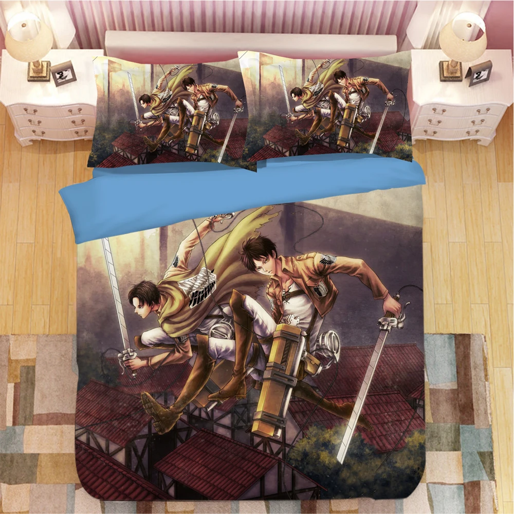 Attack on Titan Anime 3D Printed Bedding Cover Bedding Set Duvet Cover Cartoon Giant Comforter Bed Linen Bed Set (NO Sheet)