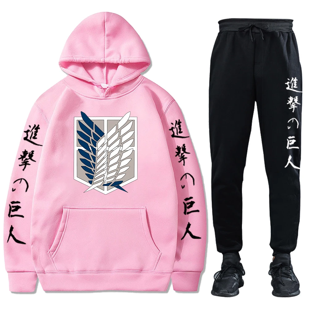 Unisex Anime Attack on Titan Tracksuits Two Pieces Set Hoodies and Pants Autumn Winter Sweatshirt Solid Color Jogging Suits