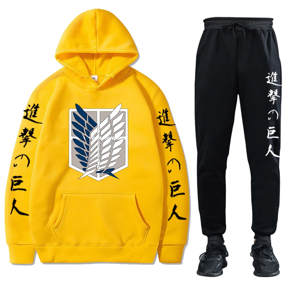 Unisex Anime Attack on Titan Tracksuits Two Pieces Set Hoodies and Pants Autumn Winter Sweatshirt Solid Color Jogging Suits