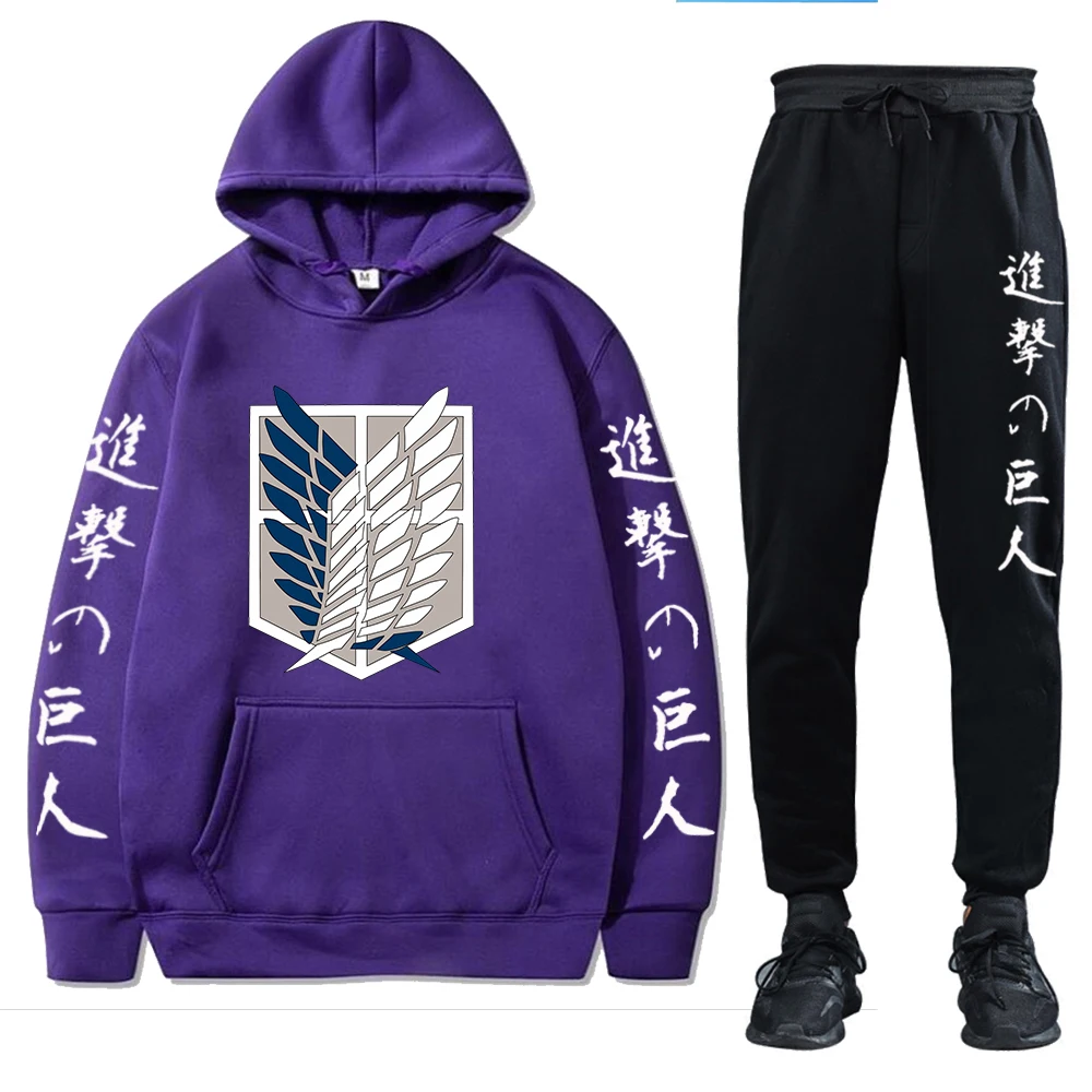 Unisex Anime Attack on Titan Tracksuits Two Pieces Set Hoodies and Pants Autumn Winter Sweatshirt Solid Color Jogging Suits