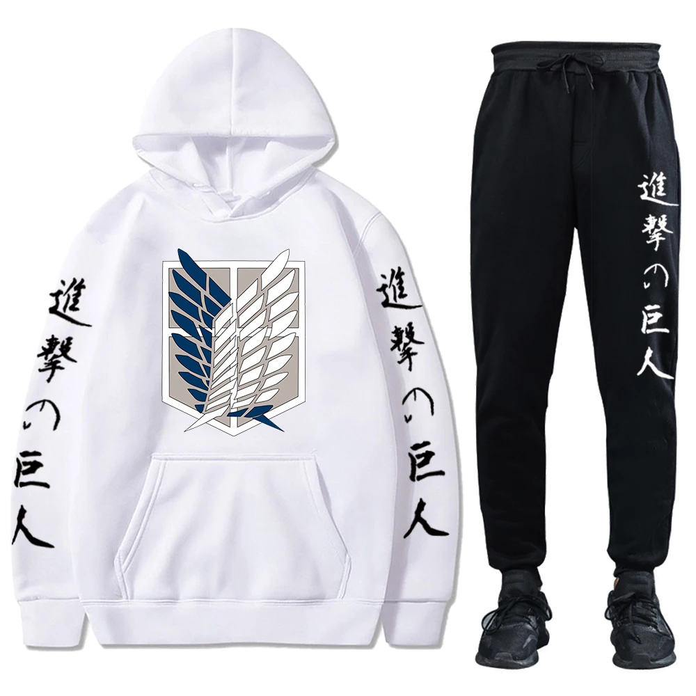 Unisex Anime Attack on Titan Tracksuits Two Pieces Set Hoodies and Pants Autumn Winter Sweatshirt Solid Color Jogging Suits