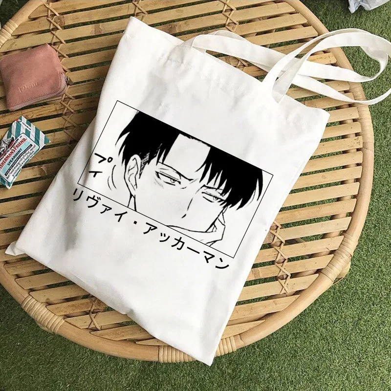 Attack on Titan Tote Bag Shopper Bags Shingeki No Kyojin Shopping Bag Shoulder Bag Japanese Anime Levi Canvas Handbag Reusable