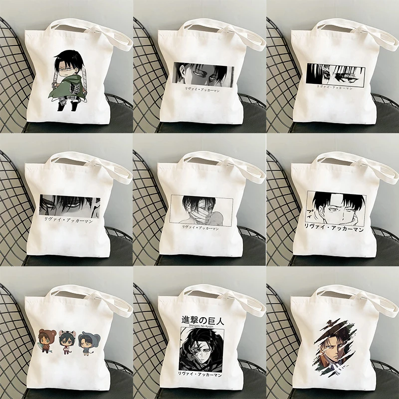 Levi Attack on Titan Tote Bag Shopper Bags Shingeki No Kyojin Shopping Bag Shoulder Bag Canvas Japanese Anime Handbag Reusable