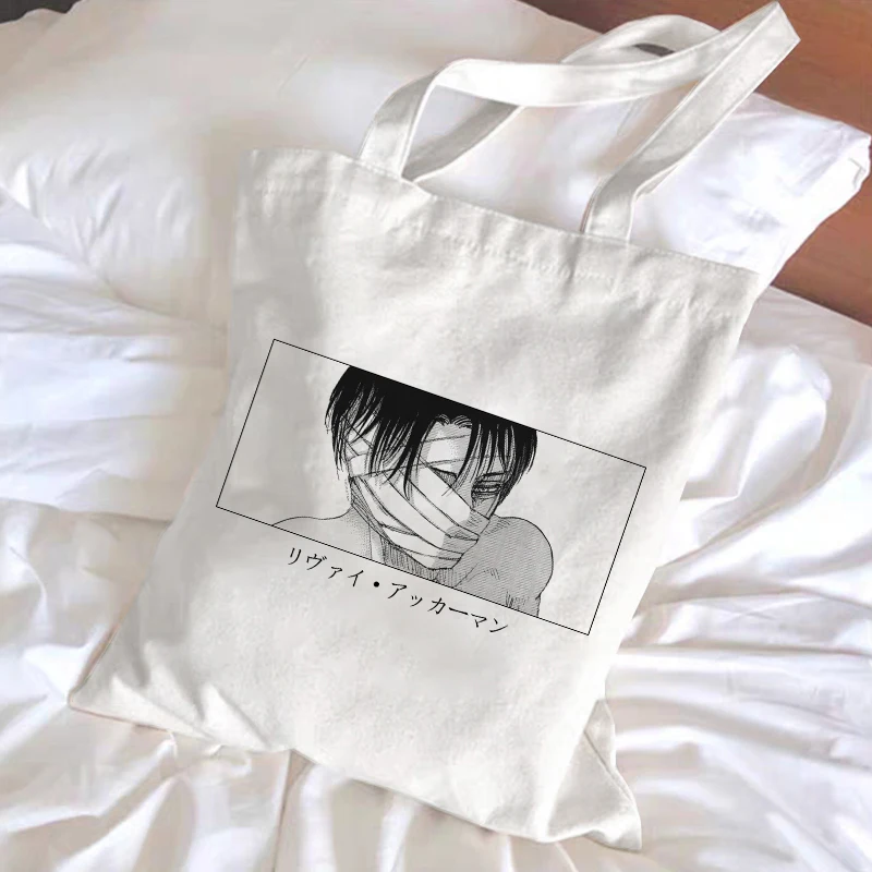 Levi Attack on Titan Tote Bag Shopper Bags Shingeki No Kyojin Shopping Bag Shoulder Bag Canvas Japanese Anime Handbag Reusable