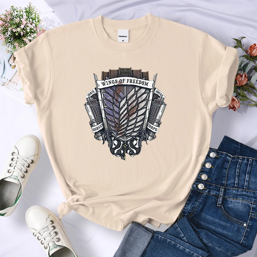 Y2K Retro Metal Attack On Titan Print T-Shirts Female Casual Sport Tshirts Fashion Hip Hop Tee Clothing Street Summer Crop Top