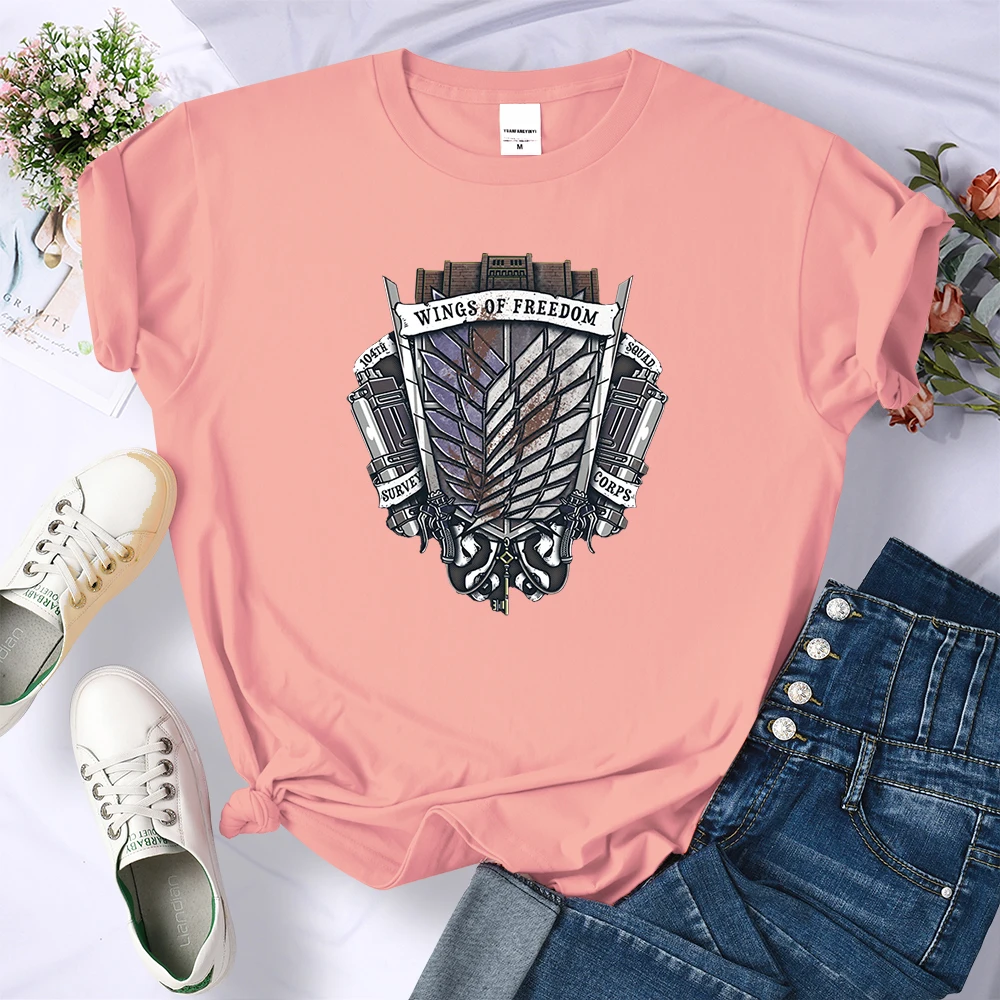 Y2K Retro Metal Attack On Titan Print T-Shirts Female Casual Sport Tshirts Fashion Hip Hop Tee Clothing Street Summer Crop Top