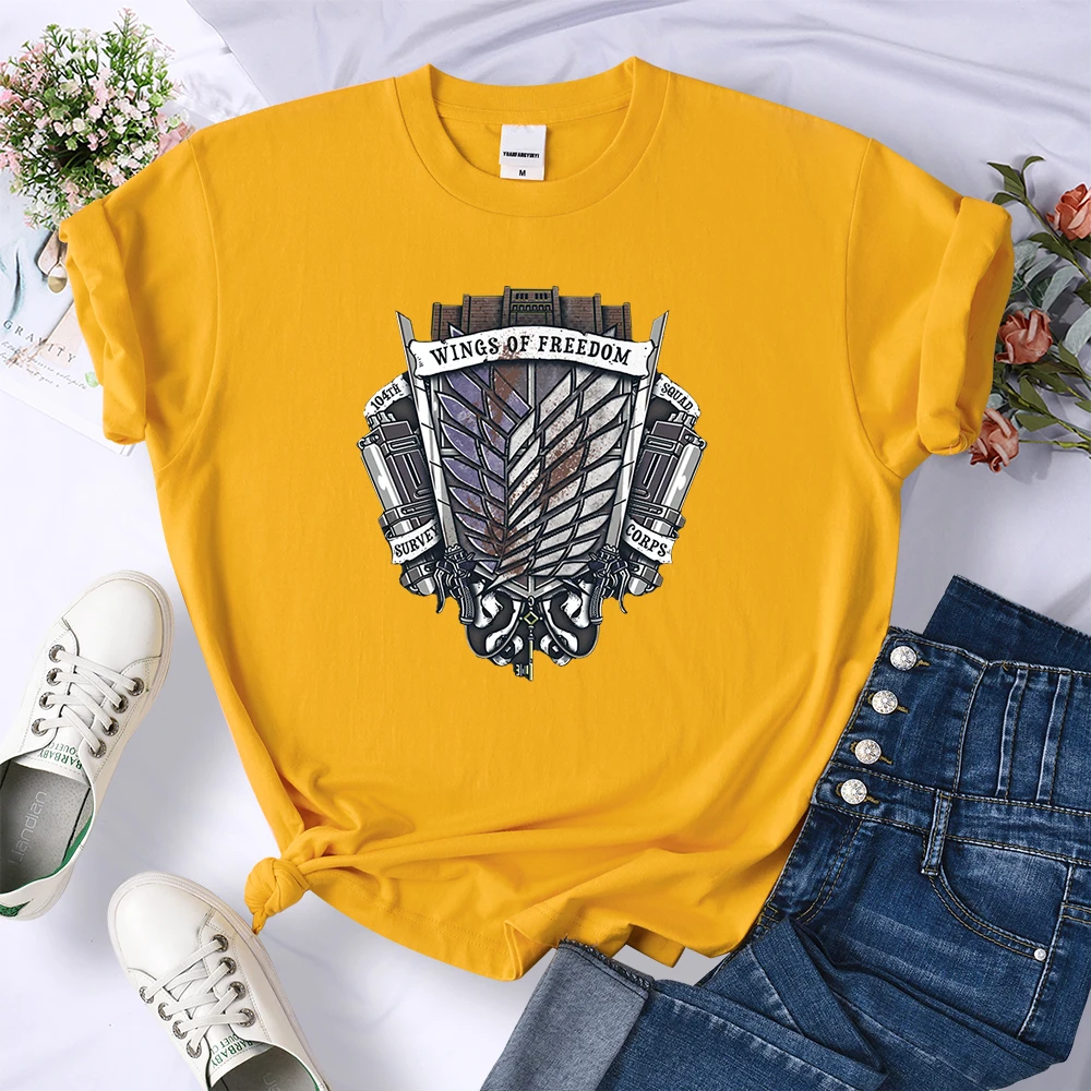 Y2K Retro Metal Attack On Titan Print T-Shirts Female Casual Sport Tshirts Fashion Hip Hop Tee Clothing Street Summer Crop Top