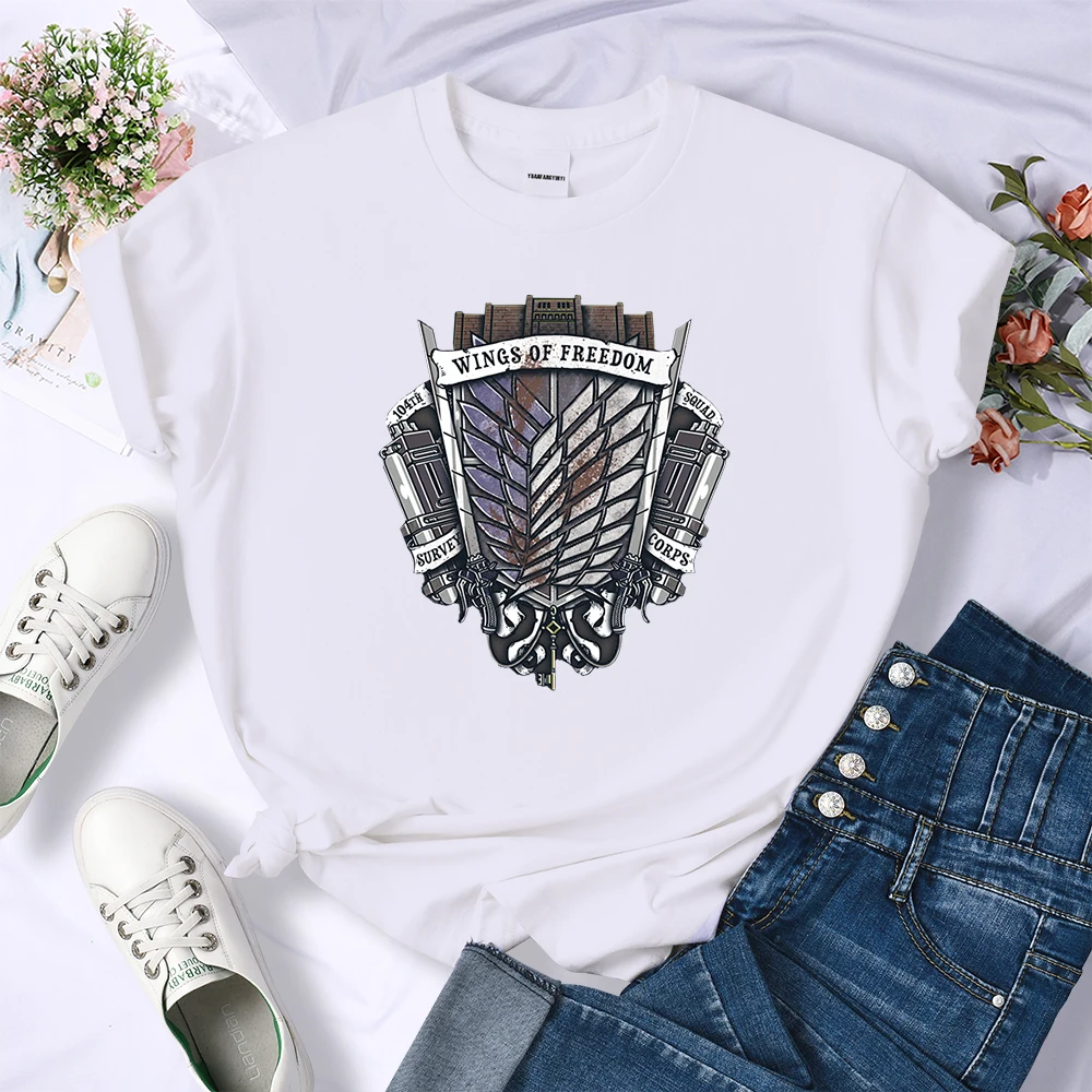 Y2K Retro Metal Attack On Titan Print T-Shirts Female Casual Sport Tshirts Fashion Hip Hop Tee Clothing Street Summer Crop Top