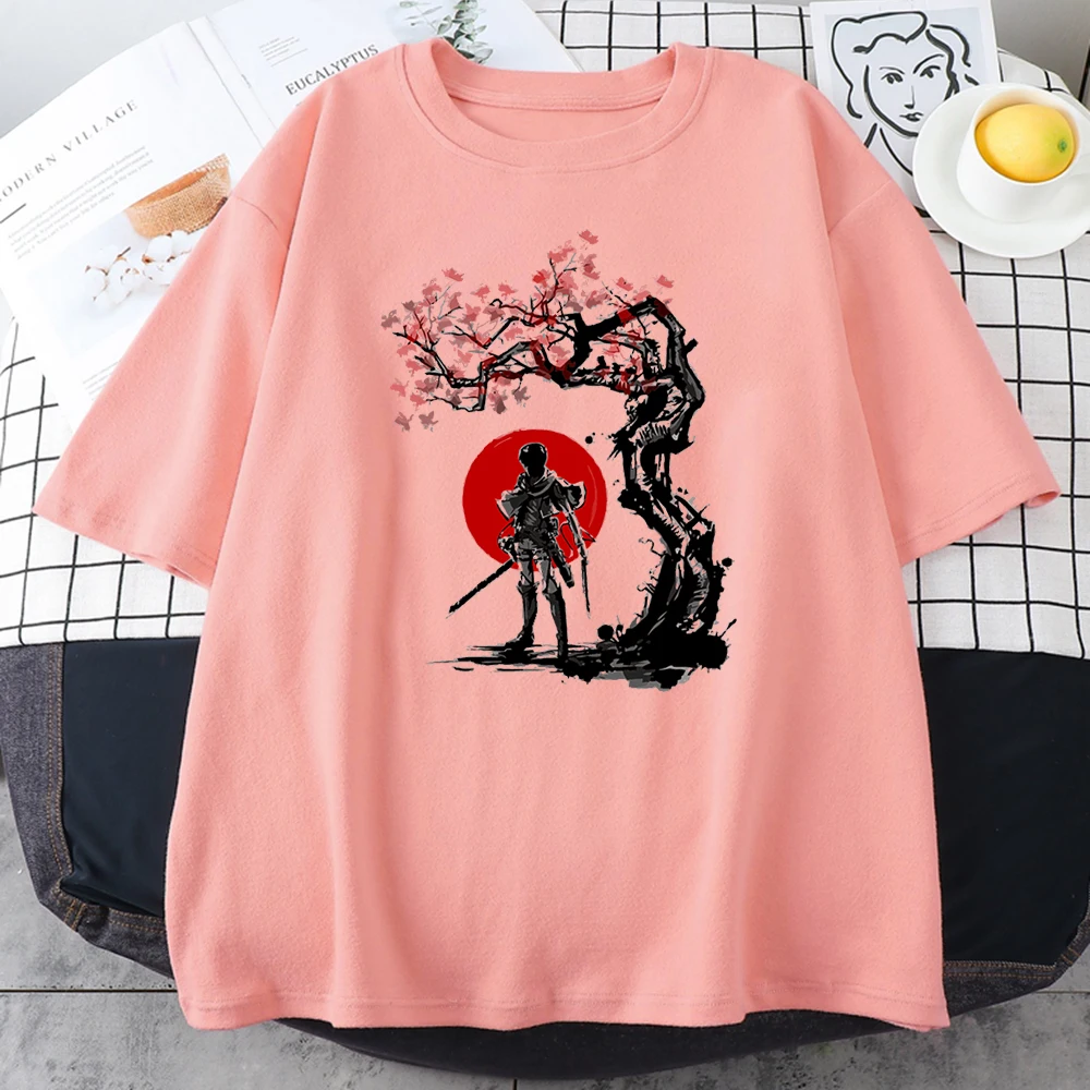 Attack On Titan Anime Printing T-Shirts Female Fashion Simplicity Tshirt Retro Crew Neck Clothes Aesthetic Crew Neck T Shirt