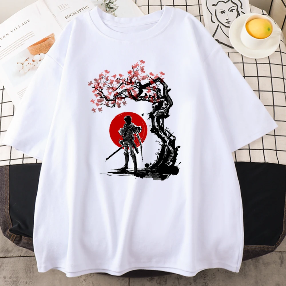 Attack On Titan Anime Printing T-Shirts Female Fashion Simplicity Tshirt Retro Crew Neck Clothes Aesthetic Crew Neck T Shirt