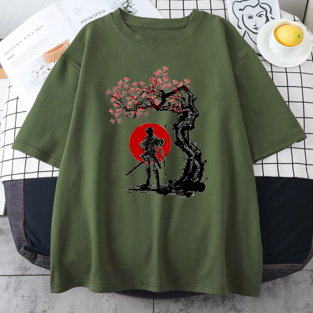 Attack On Titan Anime Printing T-Shirts Female Fashion Simplicity Tshirt Retro Crew Neck Clothes Aesthetic Crew Neck T Shirt