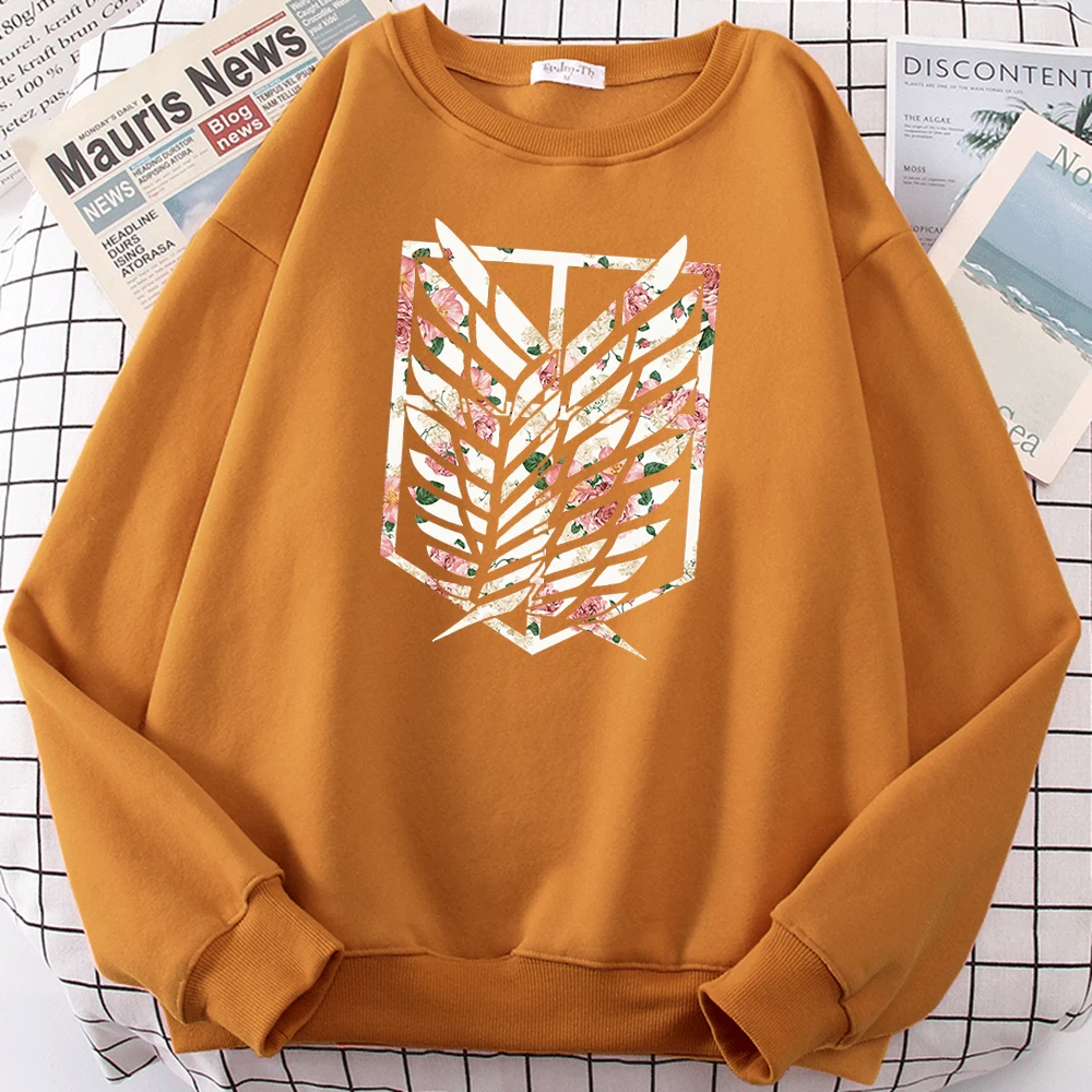 Anime Attack On Titan Fresh Flowers Print Hoodie Women Fashion Casual Clothing Autumn Loose Fleece Pullover Tops Sweatshirts