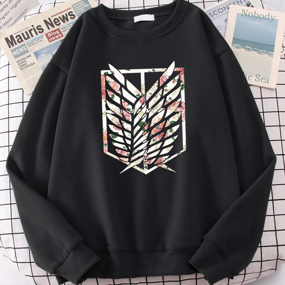 Anime Attack On Titan Fresh Flowers Print Hoodie Women Fashion Casual Clothing Autumn Loose Fleece Pullover Tops Sweatshirts