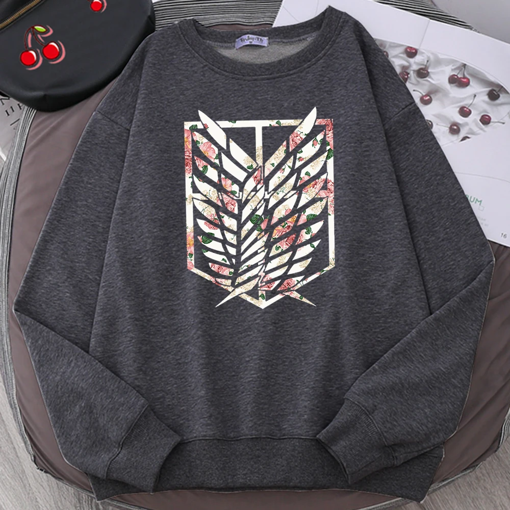 Anime Attack On Titan Fresh Flowers Print Hoodie Women Fashion Casual Clothing Autumn Loose Fleece Pullover Tops Sweatshirts