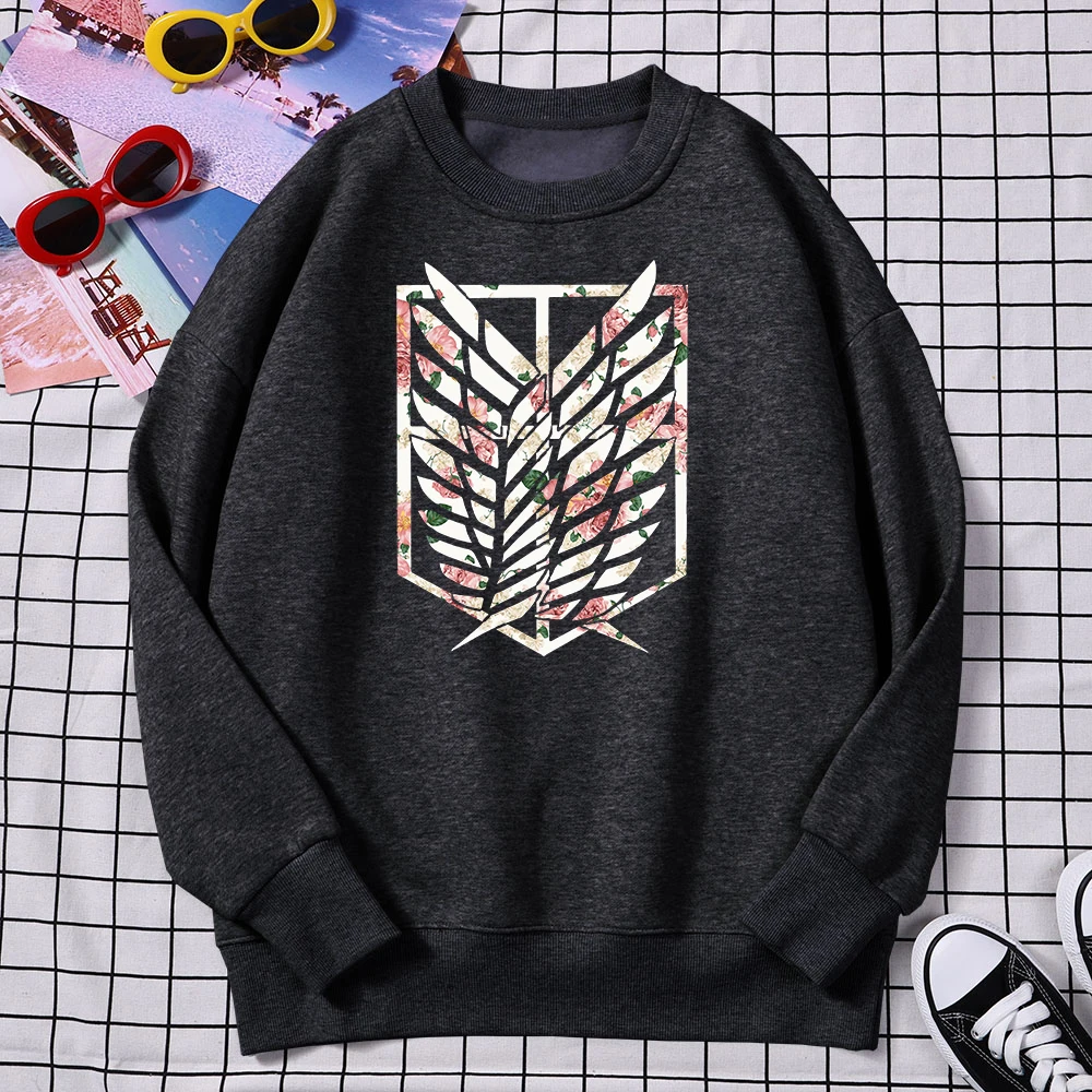 Hot Sale Anime Attack On Titan Rose Flower Printing Women Sweatshirt 2021 Autumn Winter Woman Hoodie Fleece Female Hoodies Loose