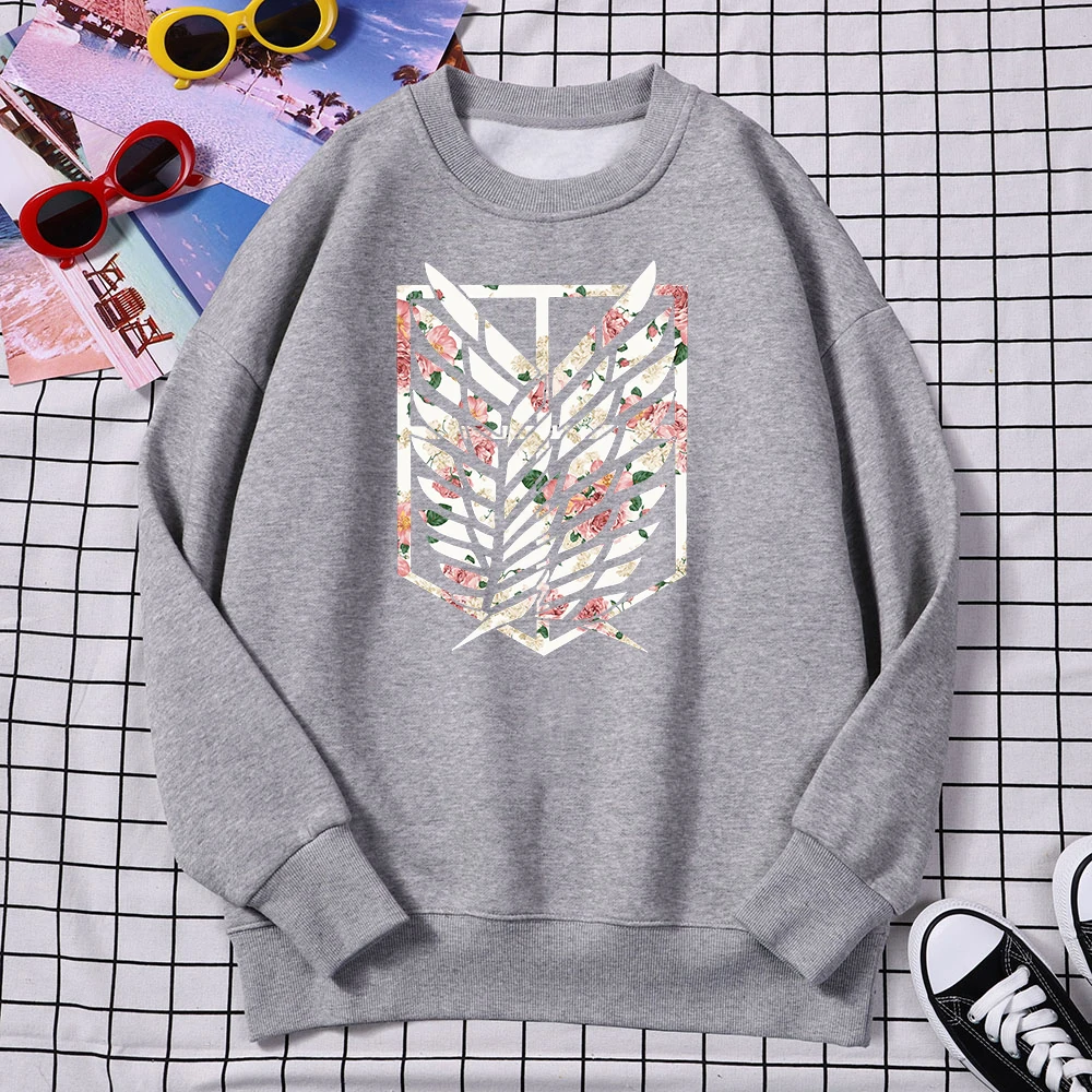 Hot Sale Anime Attack On Titan Rose Flower Printing Women Sweatshirt 2021 Autumn Winter Woman Hoodie Fleece Female Hoodies Loose