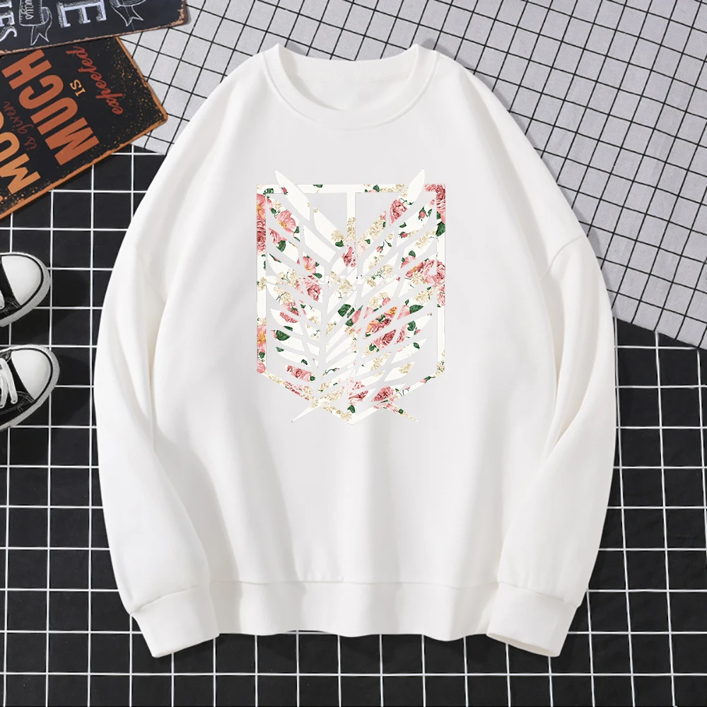 Hot Sale Anime Attack On Titan Rose Flower Printing Women Sweatshirt 2021 Autumn Winter Woman Hoodie Fleece Female Hoodies Loose